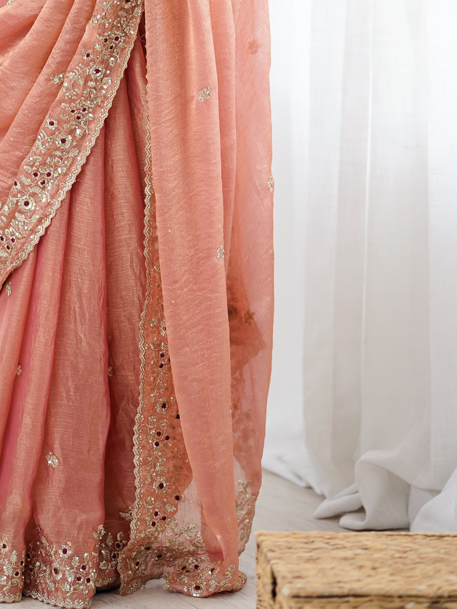 Embellished Crunchy Tissue Silk Heavy Work Sarees - Ressa