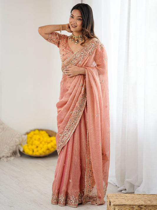 Embellished Crunchy Tissue Silk Heavy Work Sarees - Ressa