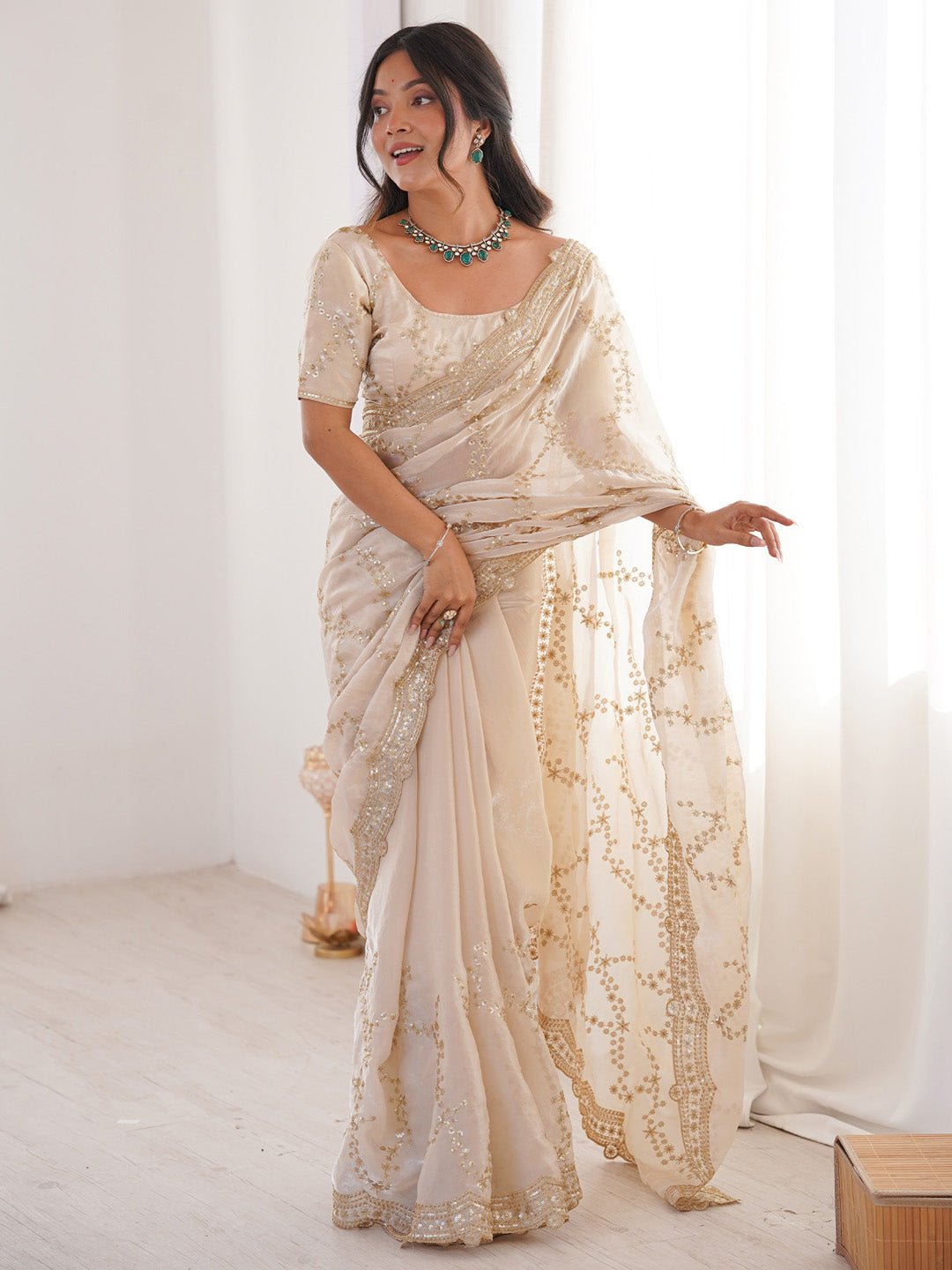 Embellished Embroidered Tissue Work Saree - Ressa