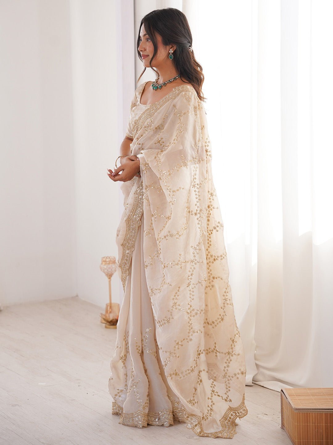 Embellished Embroidered Tissue Work Saree - Ressa