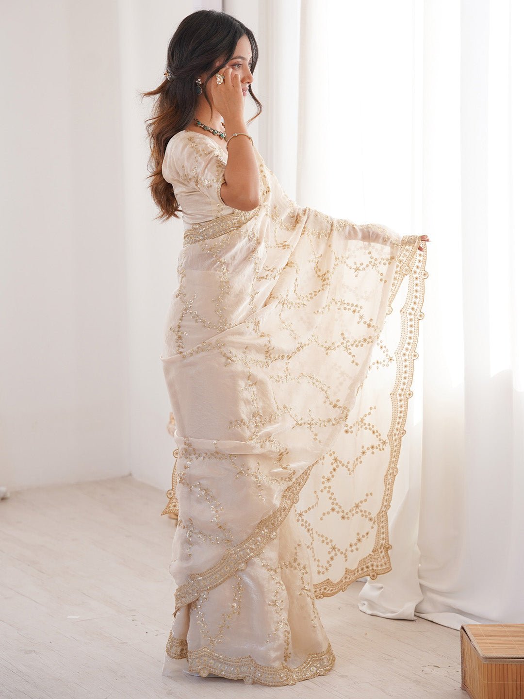 Embellished Embroidered Tissue Work Saree - Ressa