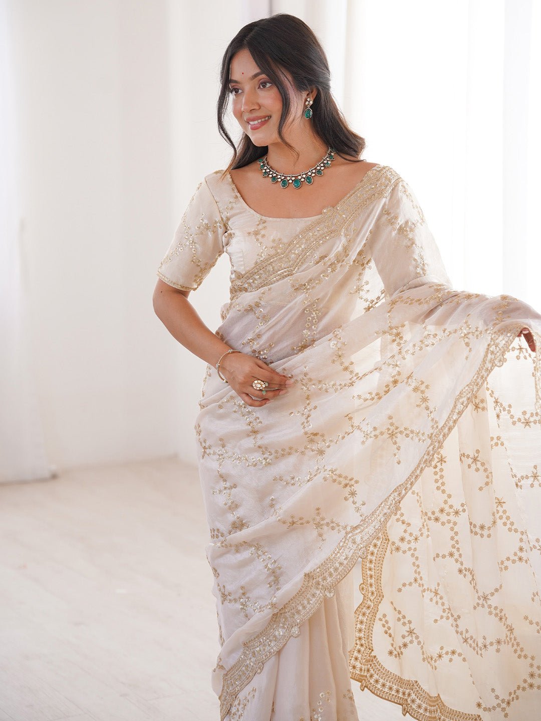 Embellished Embroidered Tissue Work Saree - Ressa