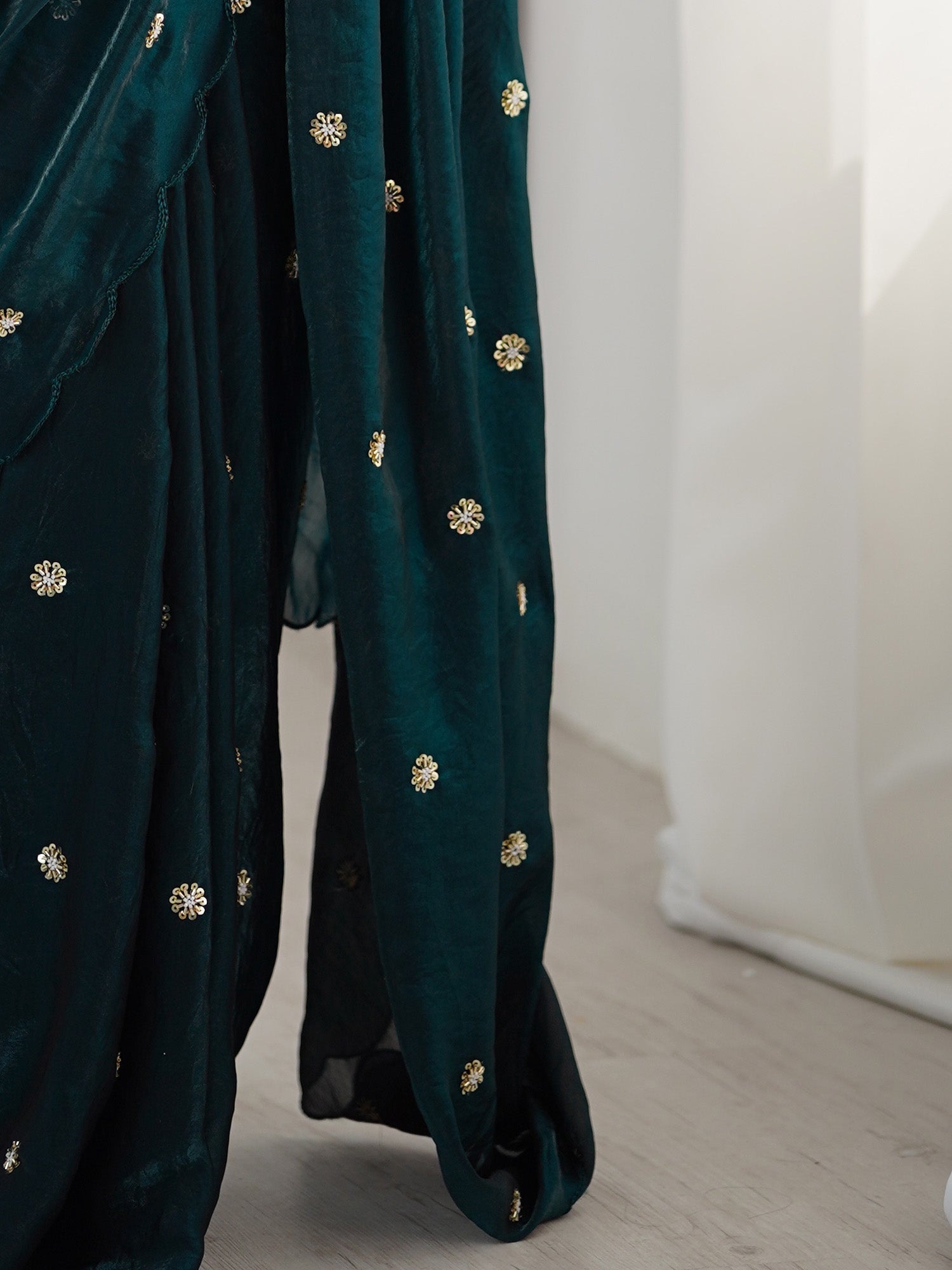 Embellished Satin Saree With Blouse Piece - Ressa