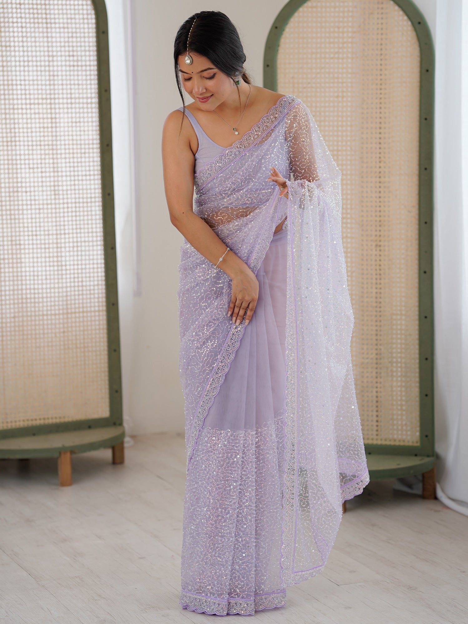 Embellished Sequinned Net Heavy Work Saree - Ressa