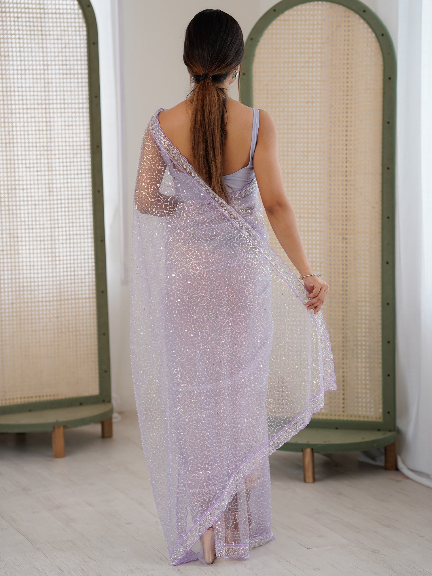 Embellished Sequinned Net Heavy Work Saree - Ressa