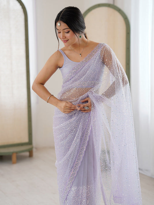 Embellished Sequinned Net Heavy Work Saree - Ressa