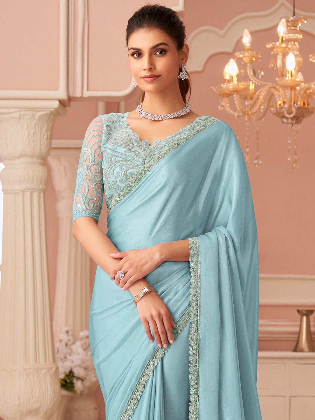 Embellished Sequinned Pure Chiffon Saree - Ressa