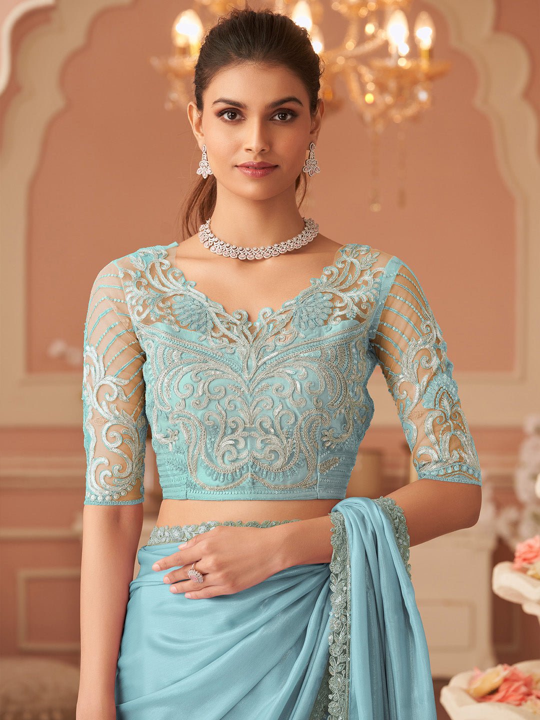 Embellished Sequinned Pure Chiffon Saree - Ressa