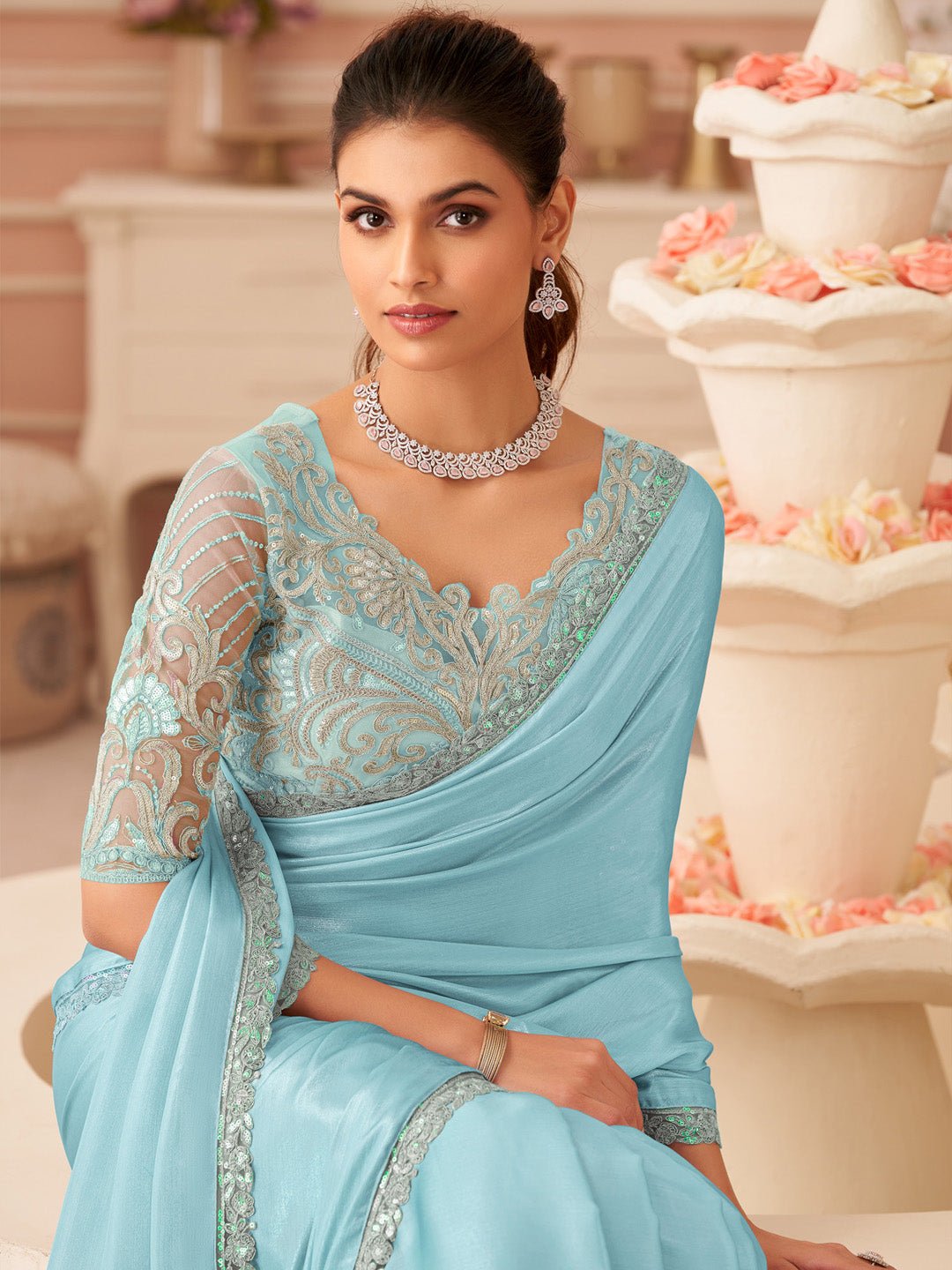 Embellished Sequinned Pure Chiffon Saree - Ressa