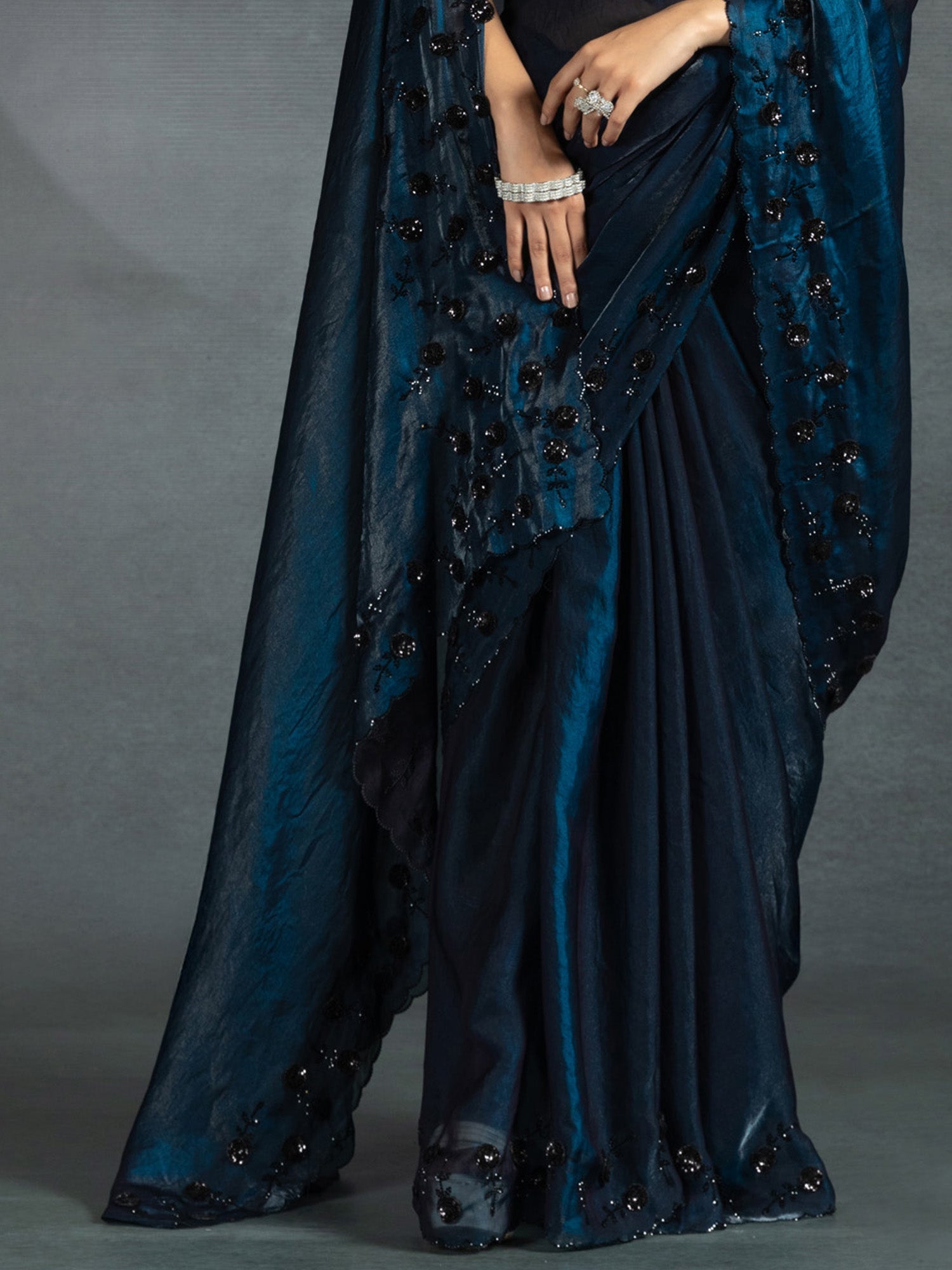 Embellished Sequinned Shimmering Satin Sarees - Ressa