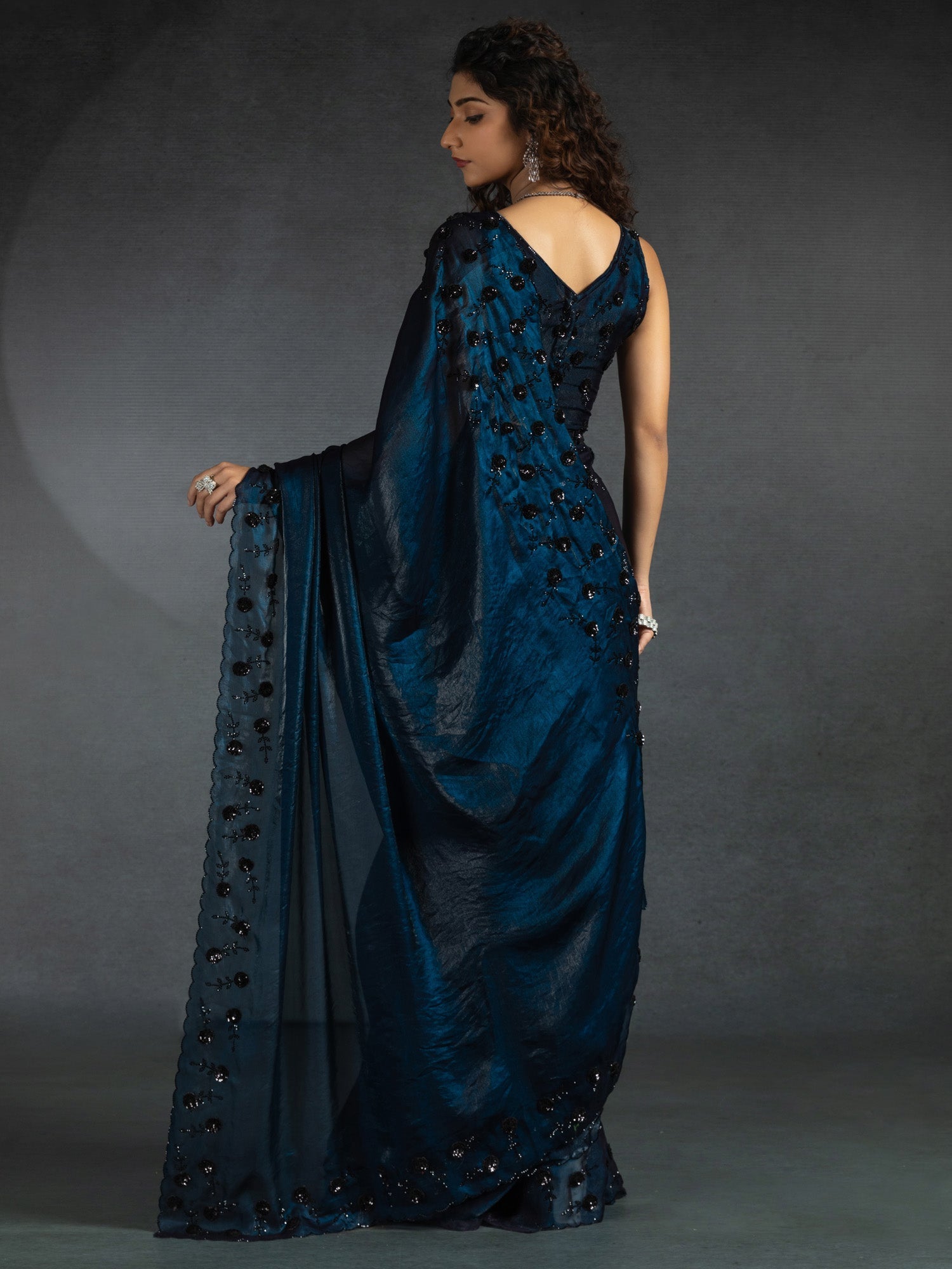 Embellished Sequinned Shimmering Satin Sarees - Ressa