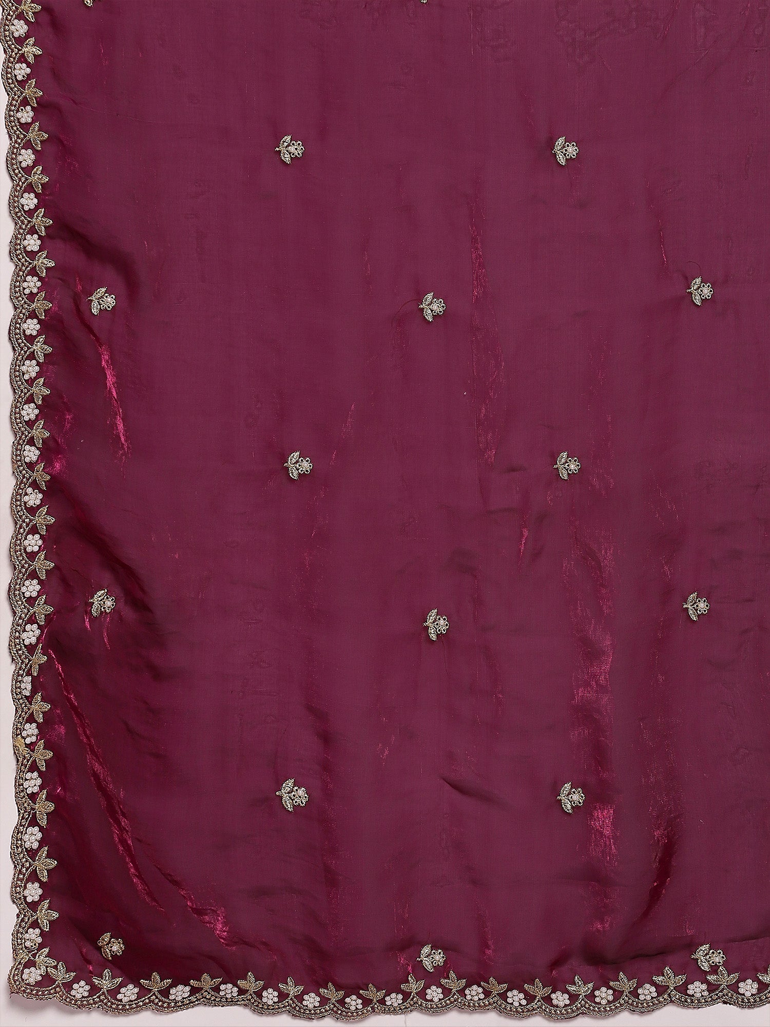 Embellished Zari Satin Saree With Blouse - Ressa