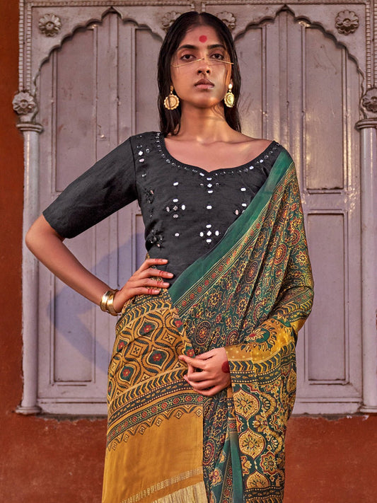 Embroidered Blouse Saree with Lagdi Patta - Ressa
