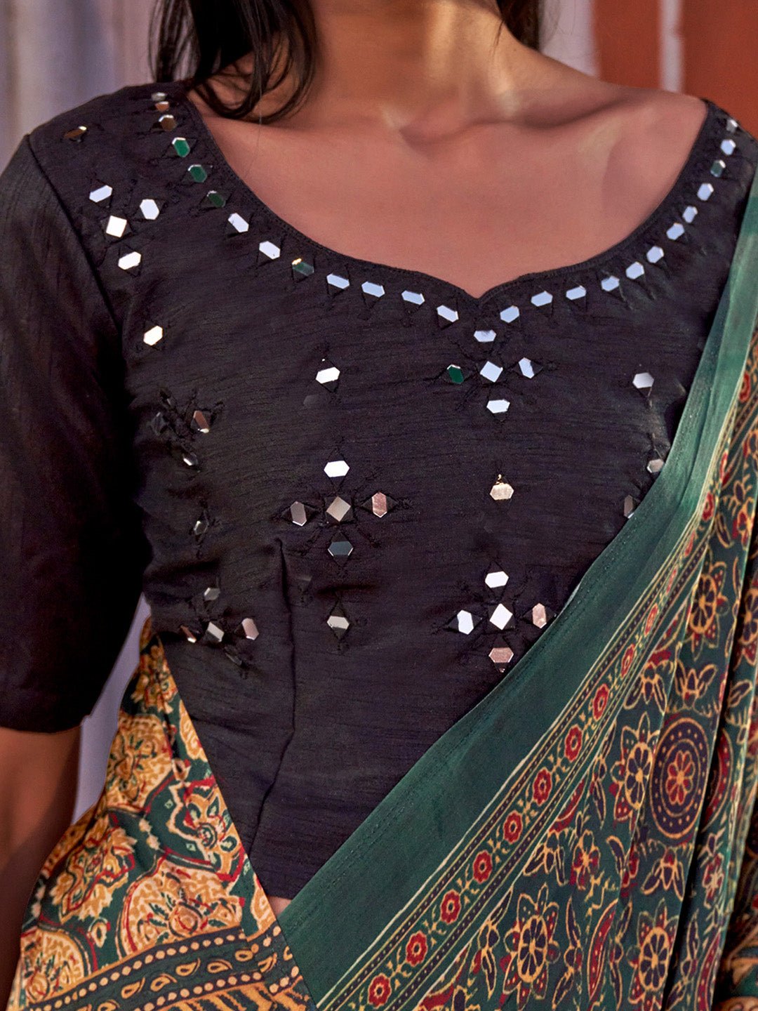 Embroidered Blouse Saree with Lagdi Patta - Ressa