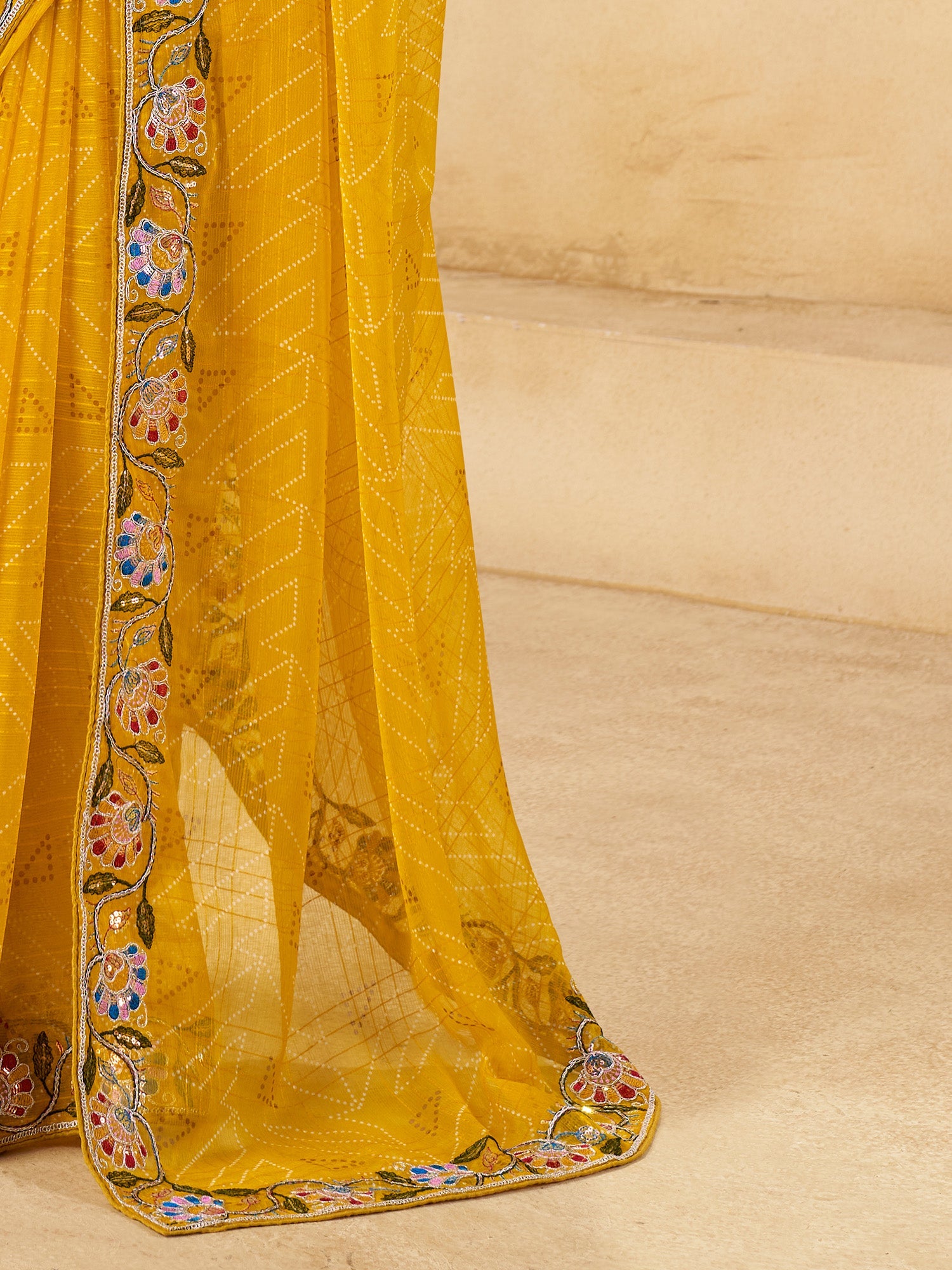 Embroidered Pure Chiffon Bandhani Saree - Ressa