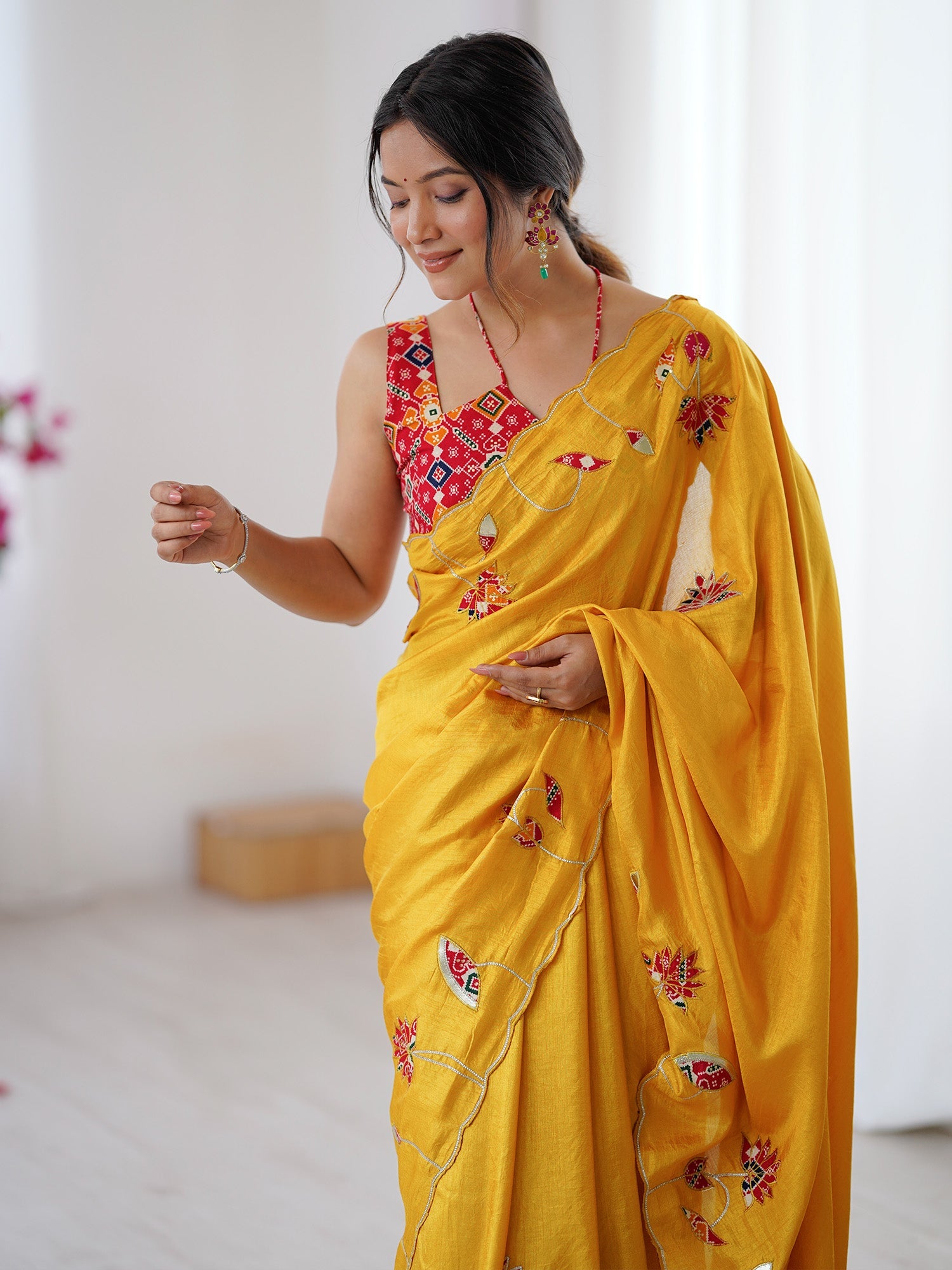 Embroidered Silk Saree with Patola Blouse - Ressa