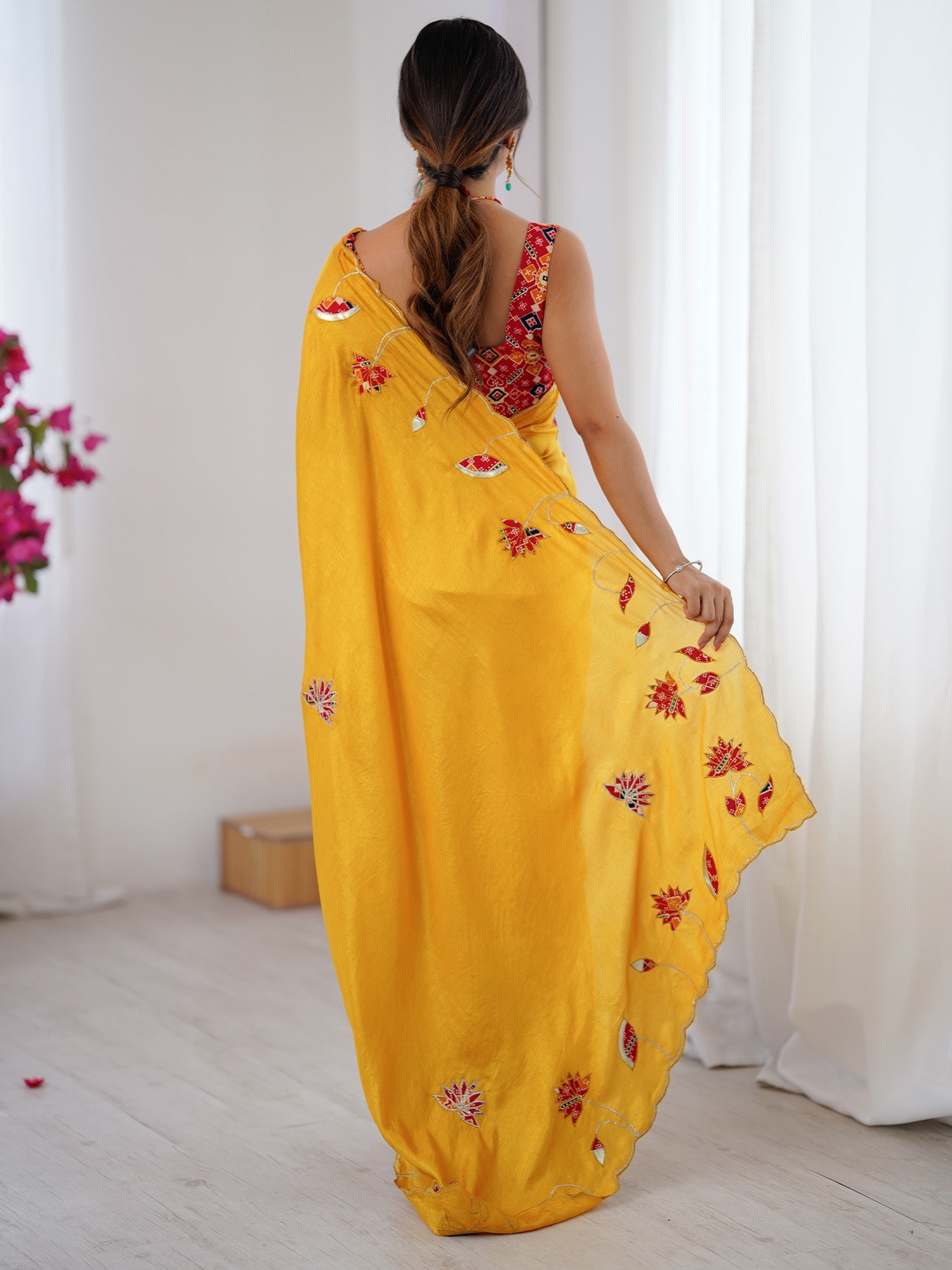 Embroidered Silk Saree with Patola Blouse - Ressa