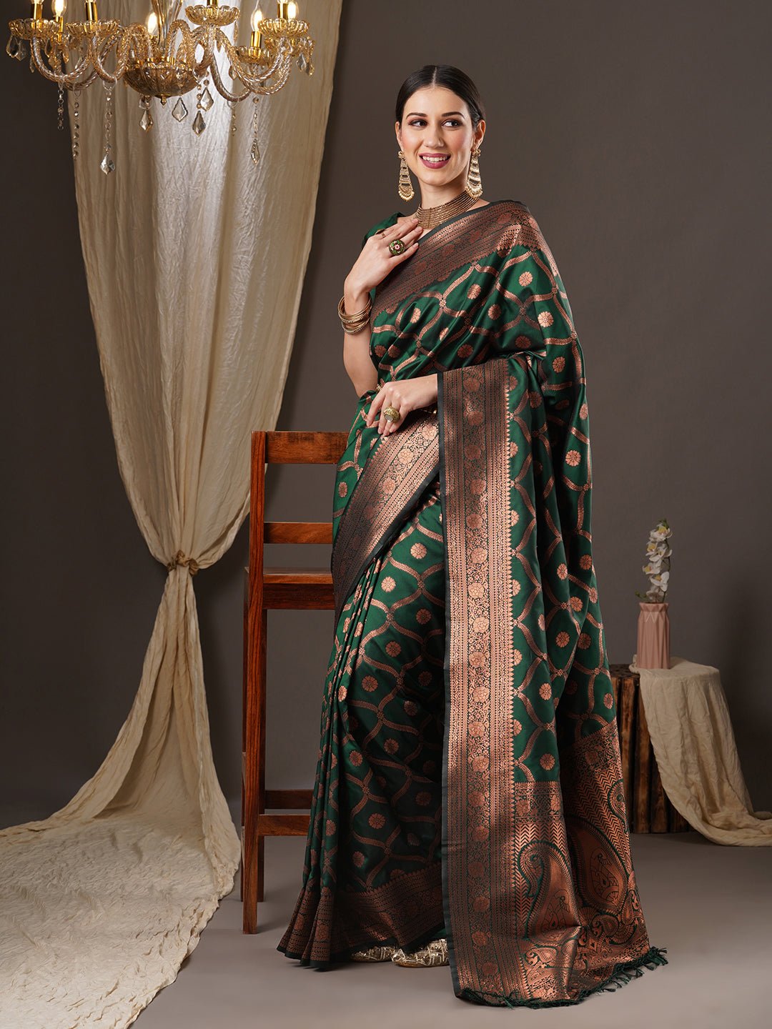 Emerald Green Banarasi Silk Saree - Ressa
