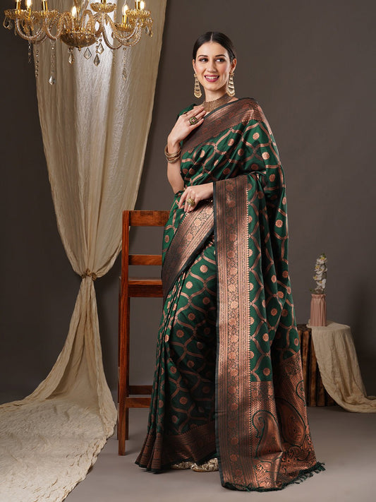 Emerald Green Banarasi Silk Saree - Ressa