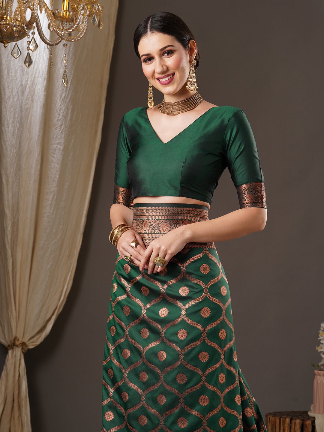Emerald Green Banarasi Silk Saree - Ressa
