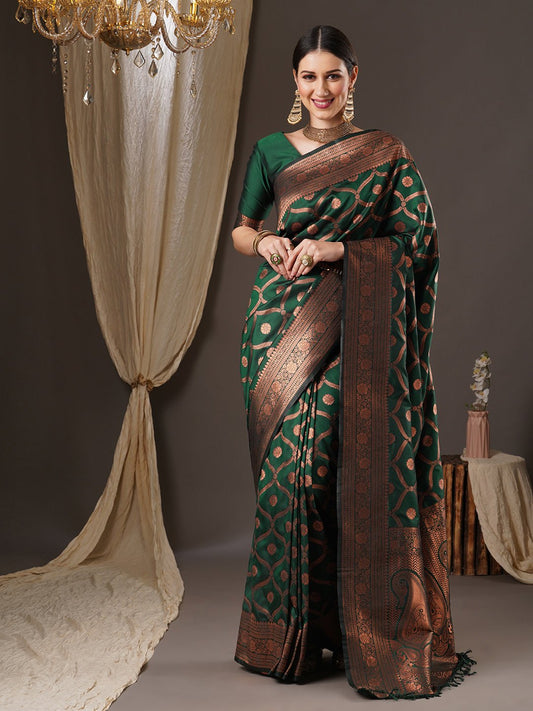 Emerald Green Banarasi Silk Saree - Ressa