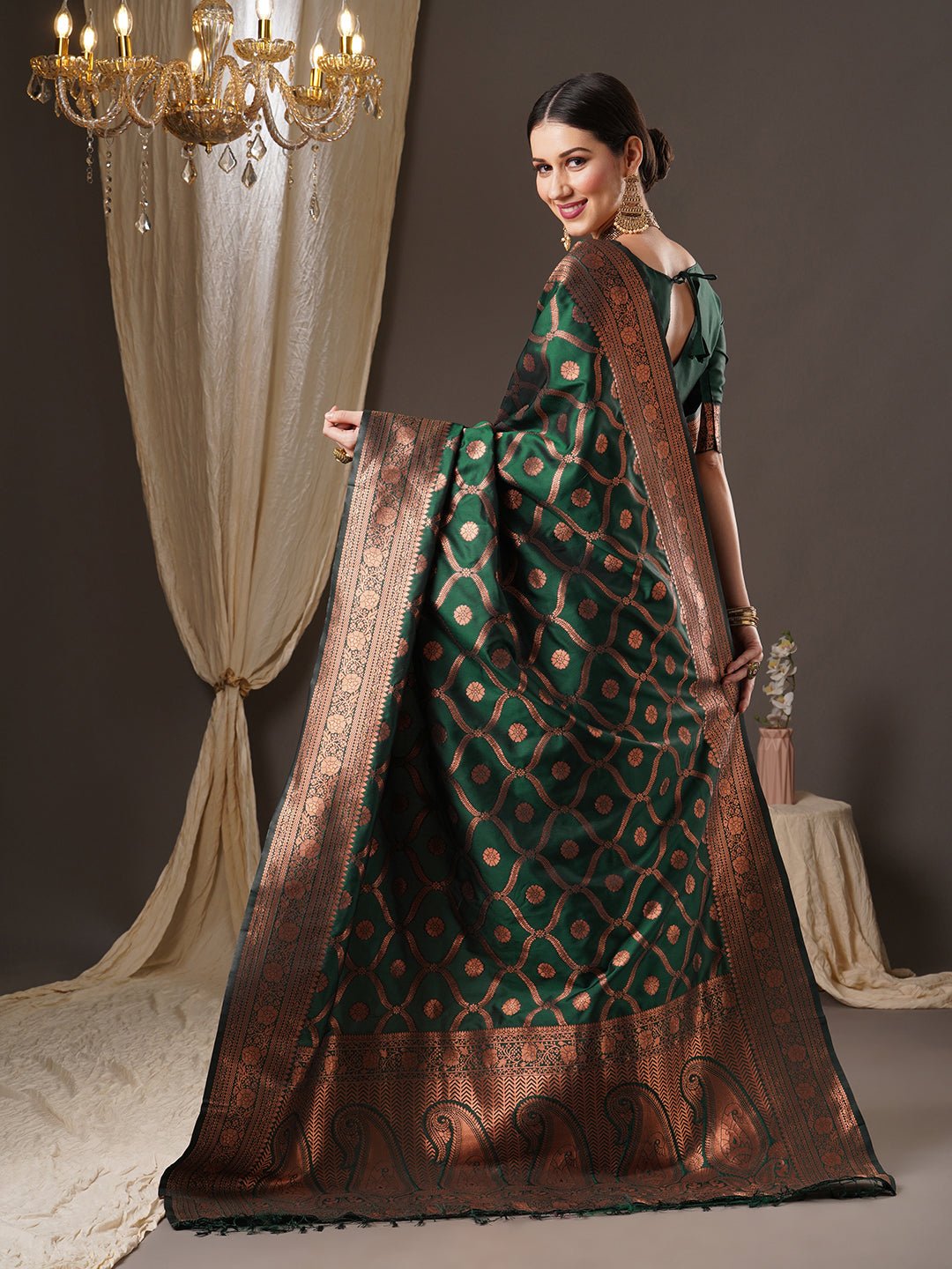 Emerald Green Banarasi Silk Saree - Ressa