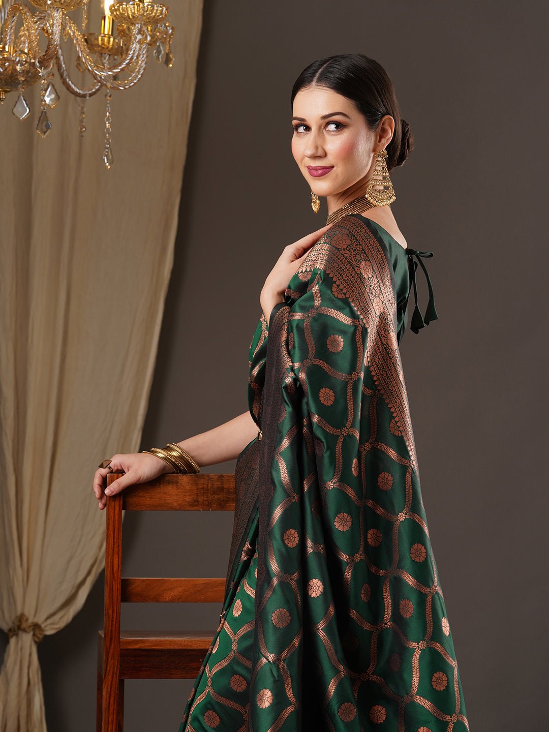 Emerald Green Banarasi Silk Saree - Ressa