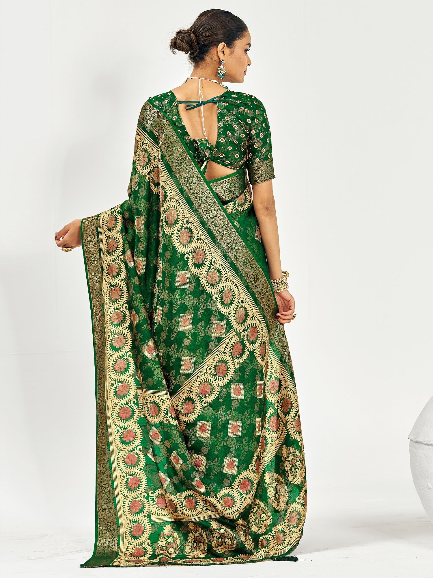 Emerald Green Banarasi Silk Saree with Gold Zari Weave - Ressa