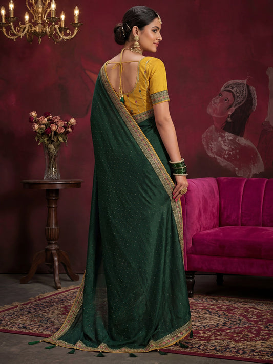 Emerald Green Georgette Saree with Embroidered Border - Ressa