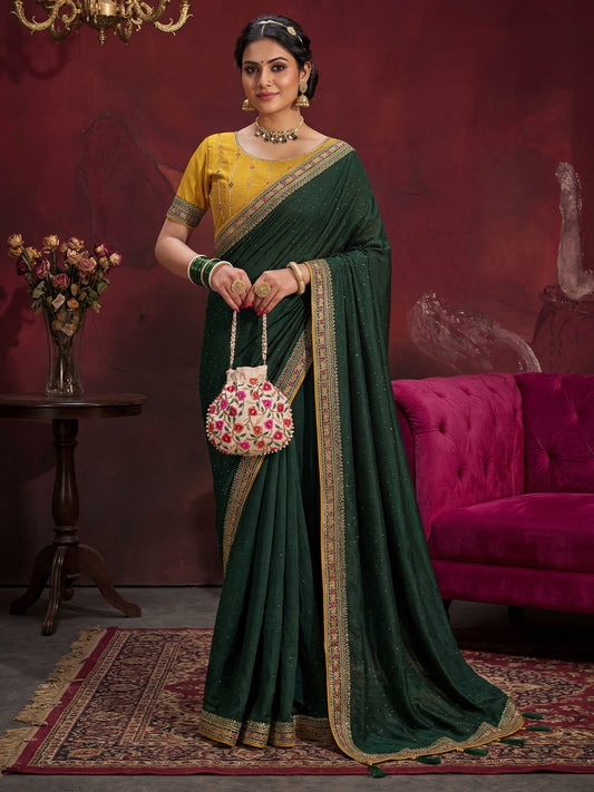 Emerald Green Georgette Saree with Embroidered Border - Ressa