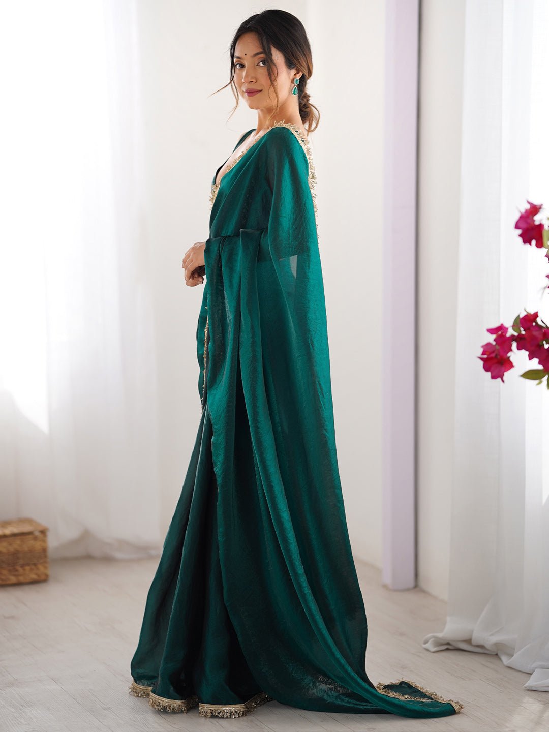 Emerald Green Organza Saree - Ressa
