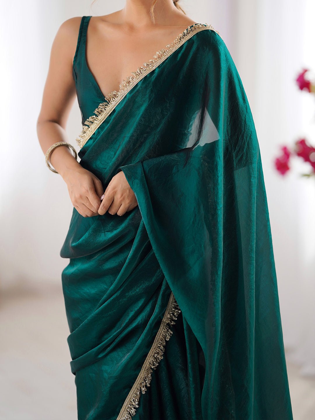 Emerald Green Organza Saree - Ressa