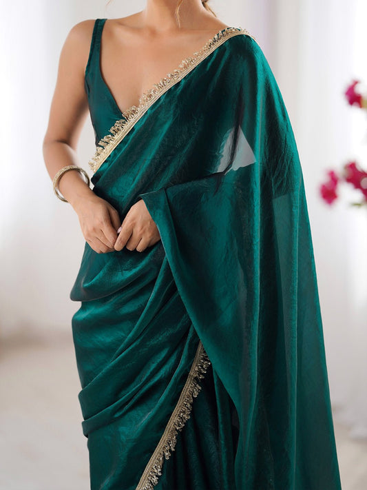 Emerald Green Organza Saree - Ressa
