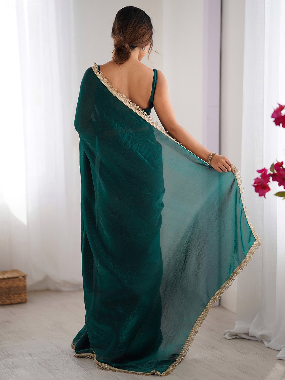 Emerald Green Organza Saree - Ressa