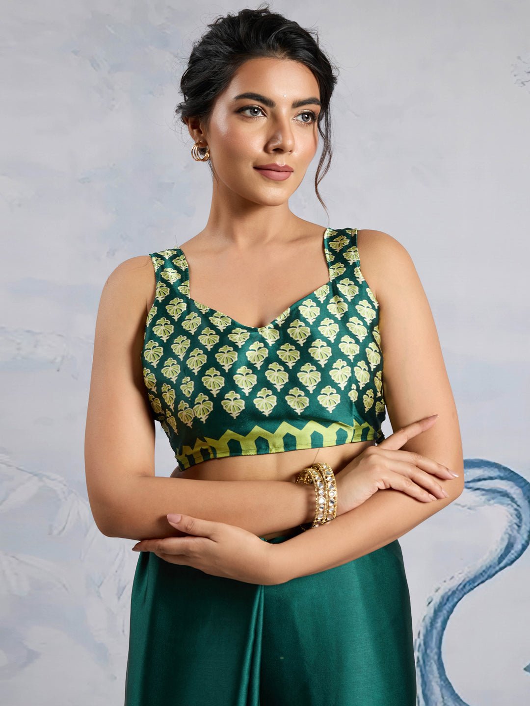 Emerald Green Satin Saree - Ressa