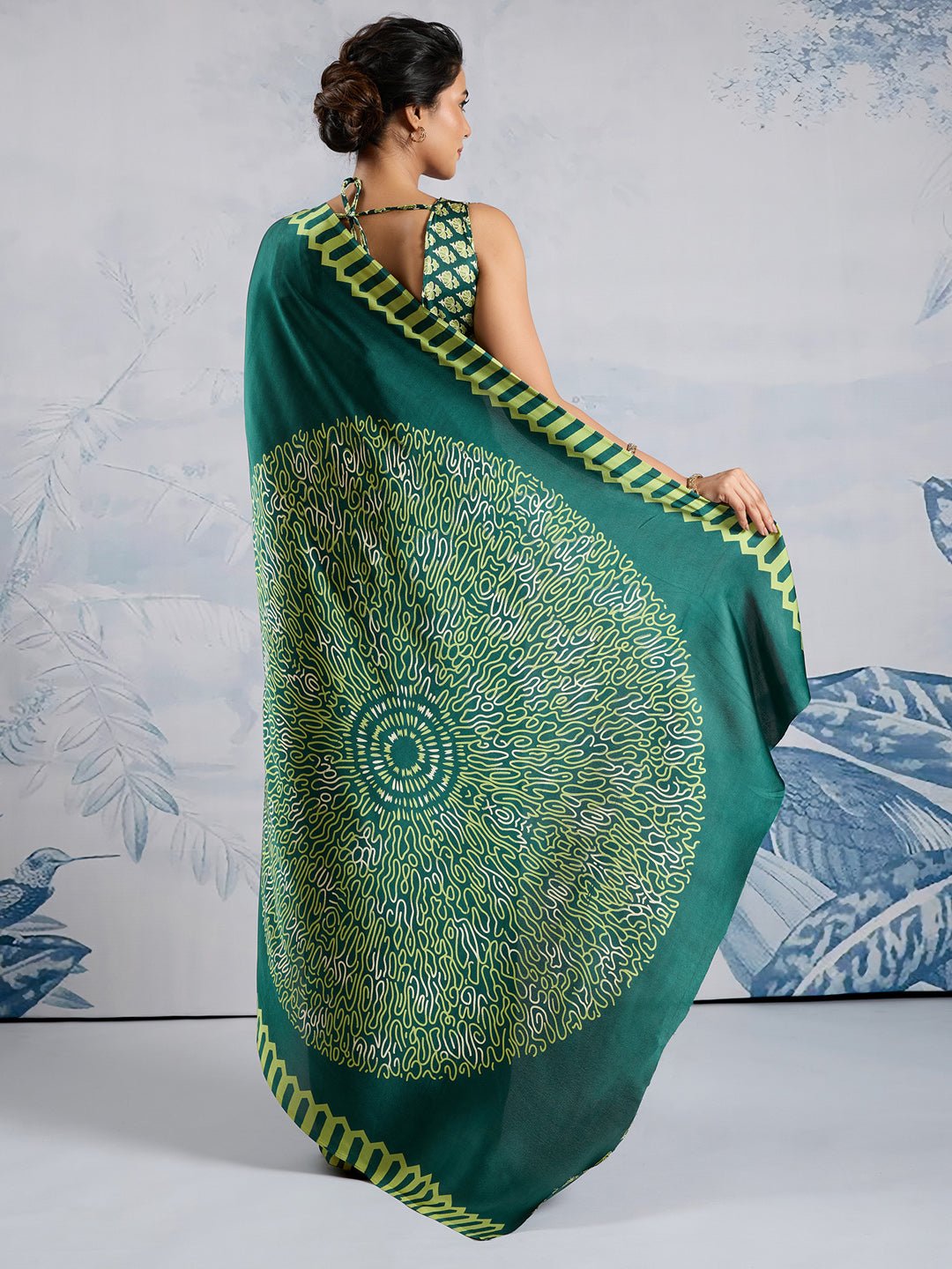 Emerald Green Satin Saree - Ressa