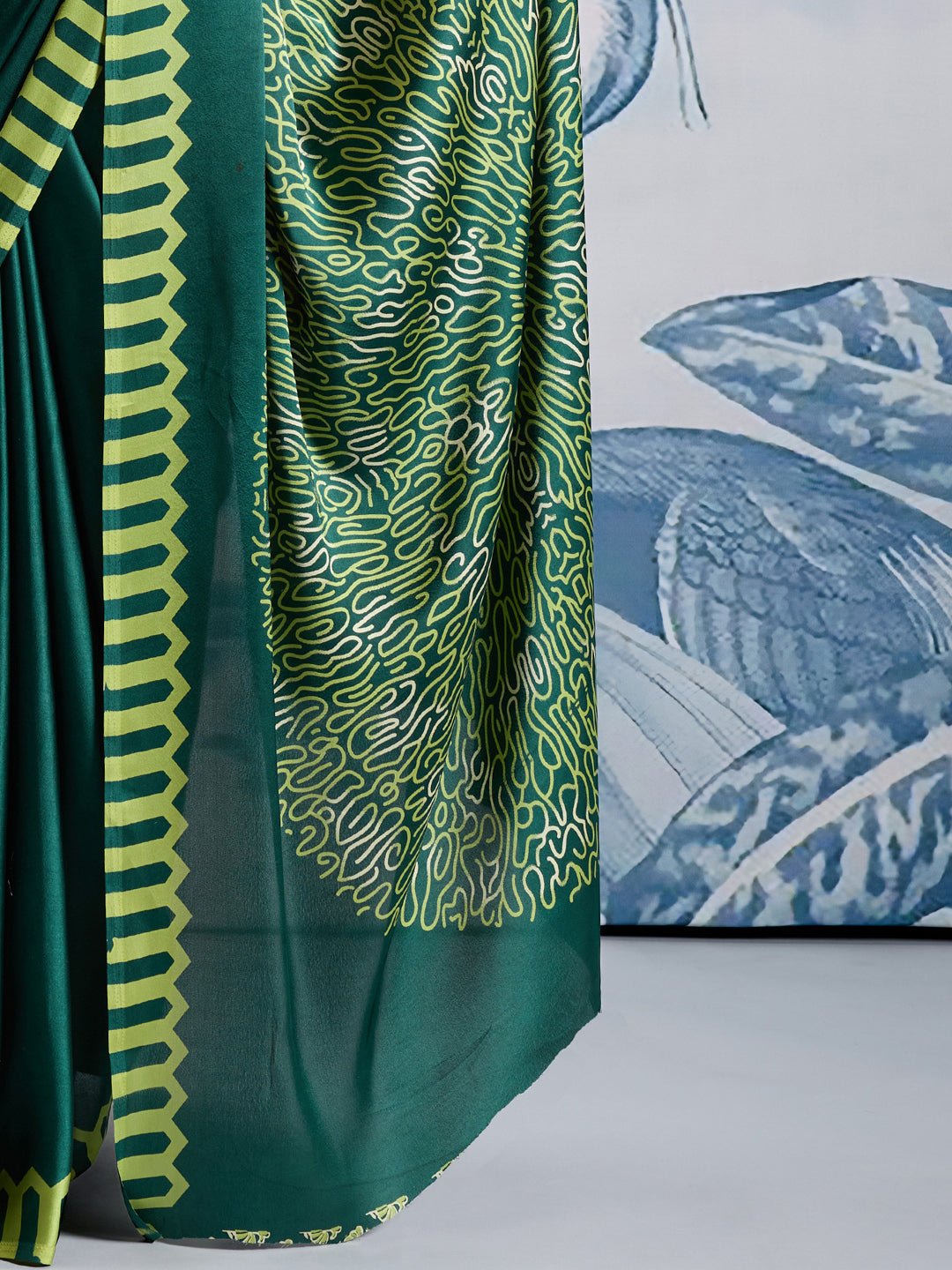 Emerald Green Satin Saree - Ressa