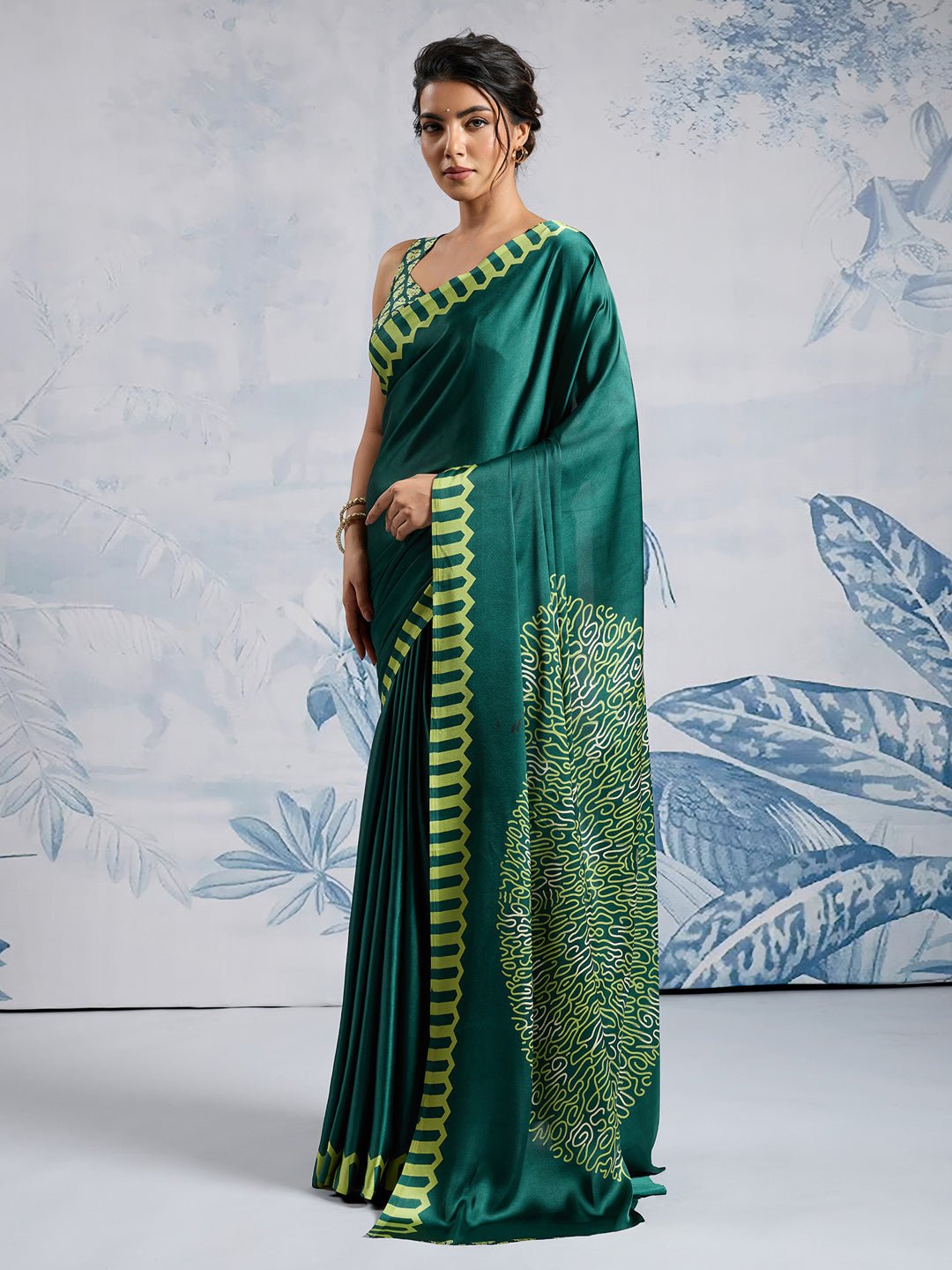 Emerald Green Satin Saree - Ressa