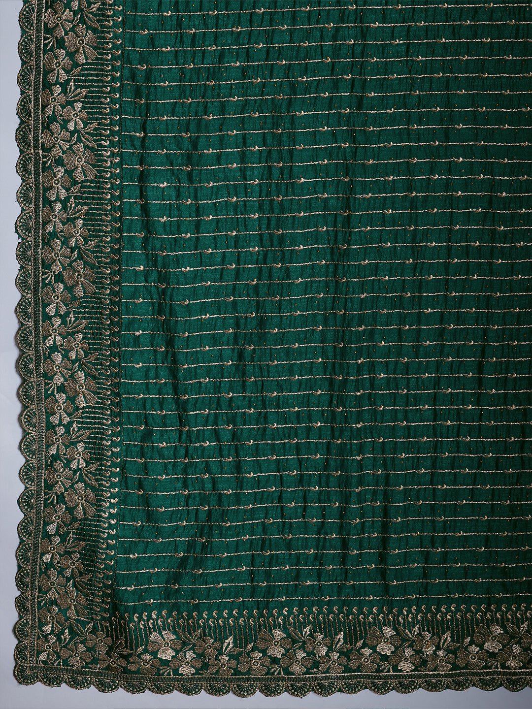 Emerald Green Silk Blend Embroidered Saree - Ressa