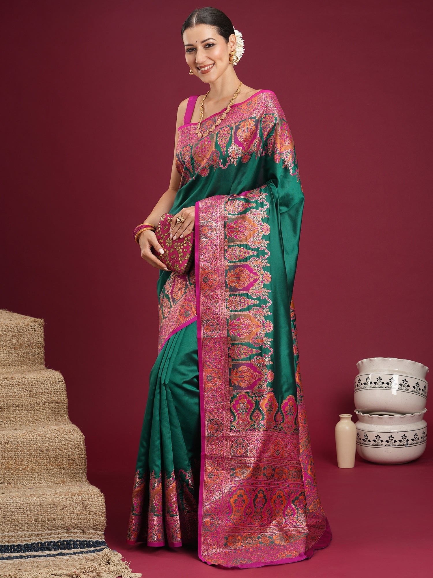 Emerald Green Silk Patola Print Saree - Ressa
