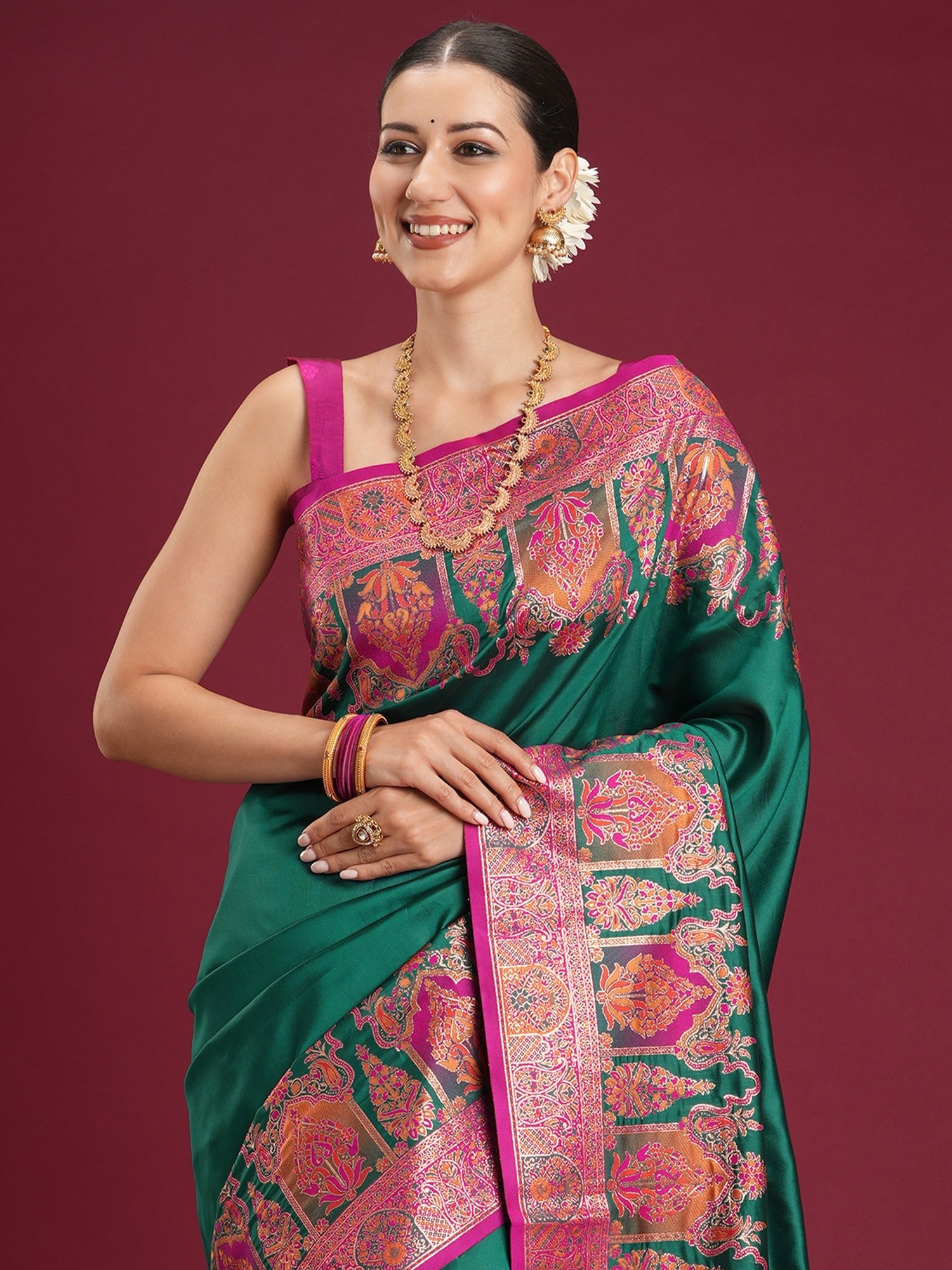 Emerald Green Silk Patola Print Saree - Ressa
