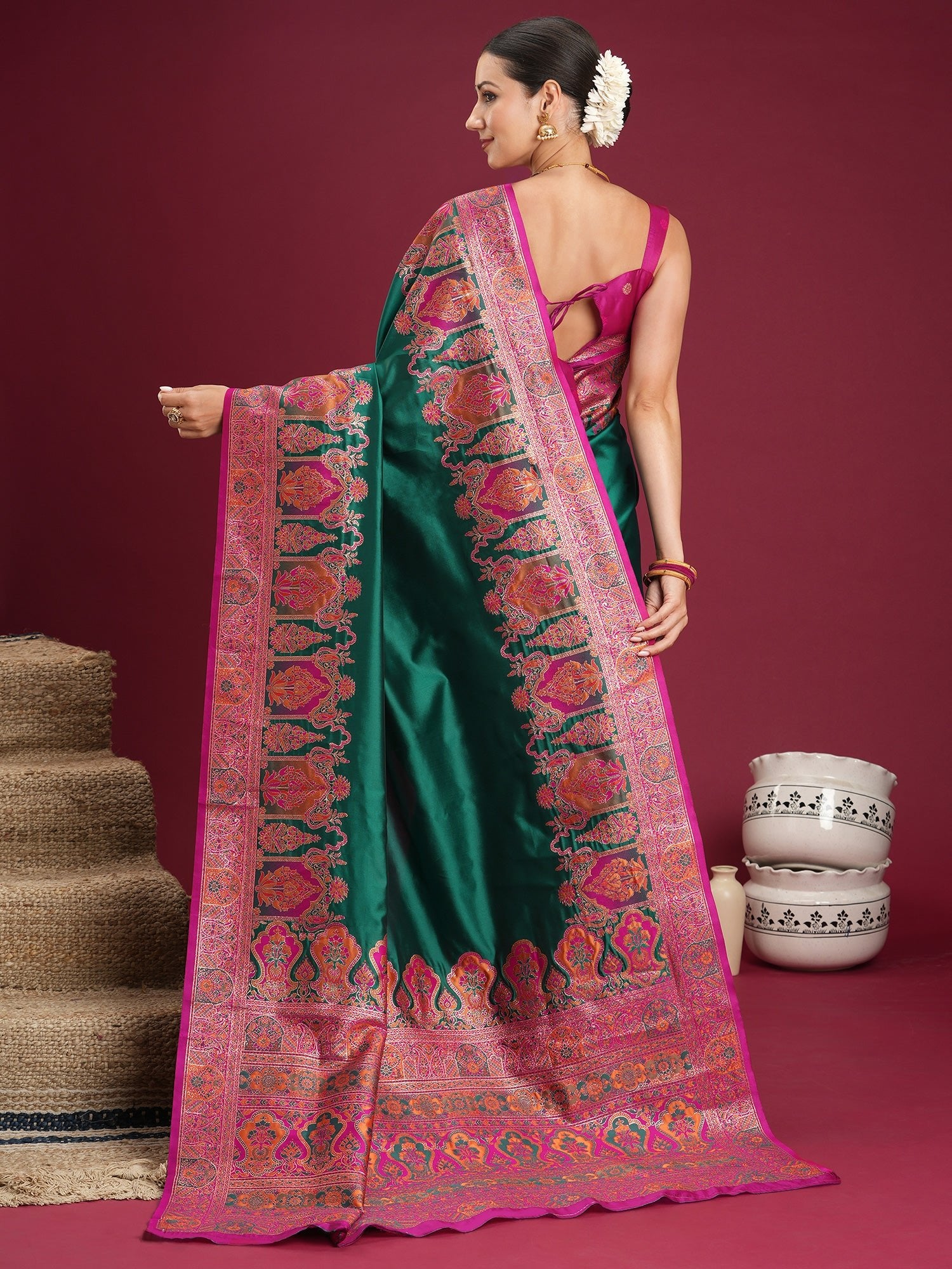Emerald Green Silk Patola Print Saree - Ressa