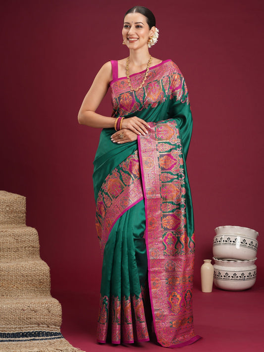 Emerald Green Silk Patola Print Saree - Ressa