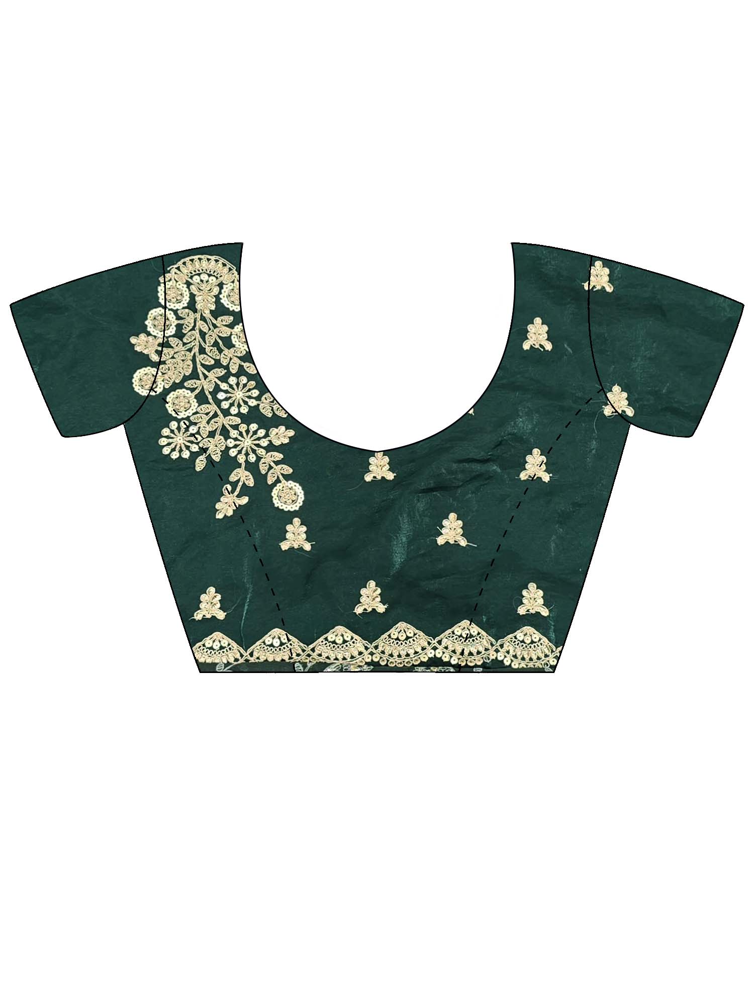 Emerald Green Tissu Silk Heavy Zari Embroidered Scalloped Border Designer Blouse Saree - Ressa