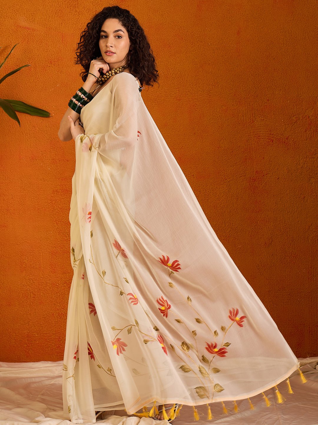 Ethereal Ivory Hand-Painted Saree - Ressa