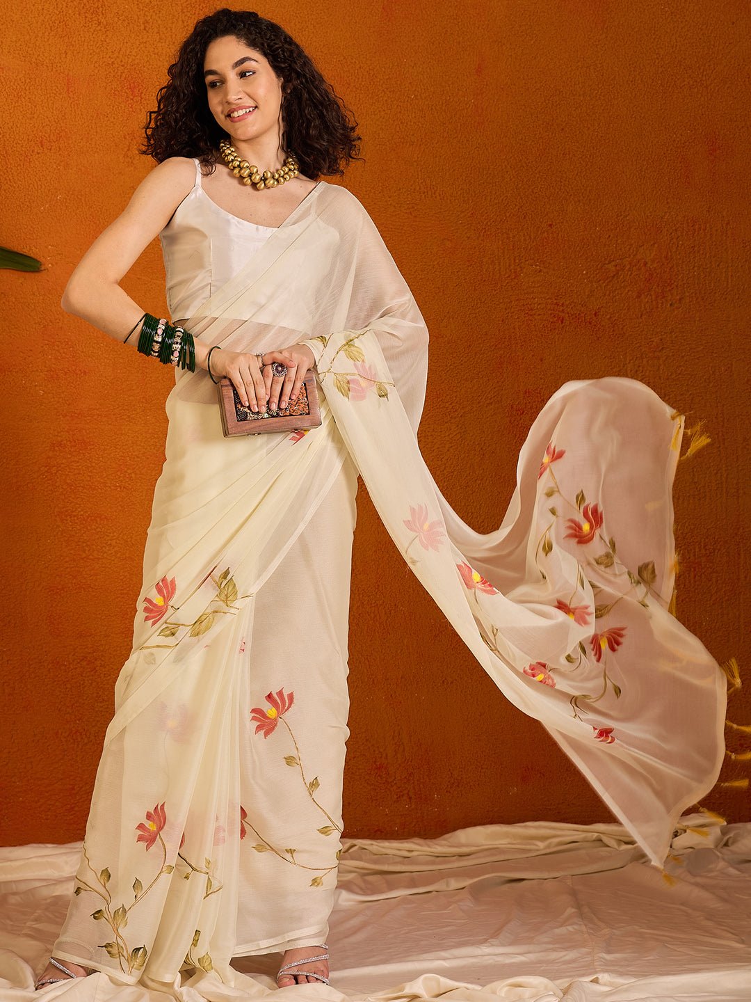 Ethereal Ivory Hand-Painted Saree - Ressa