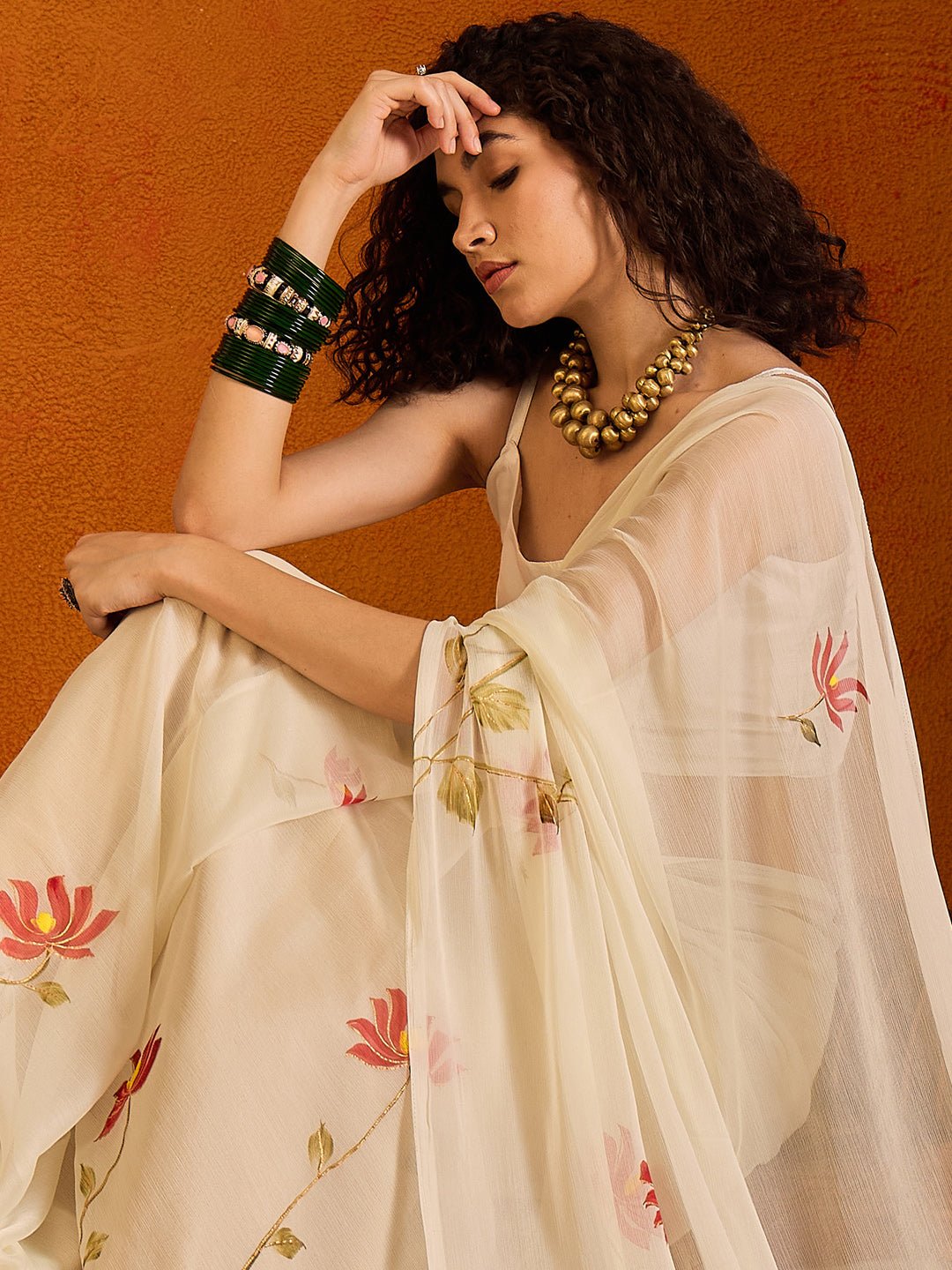 Ethereal Ivory Hand-Painted Saree - Ressa