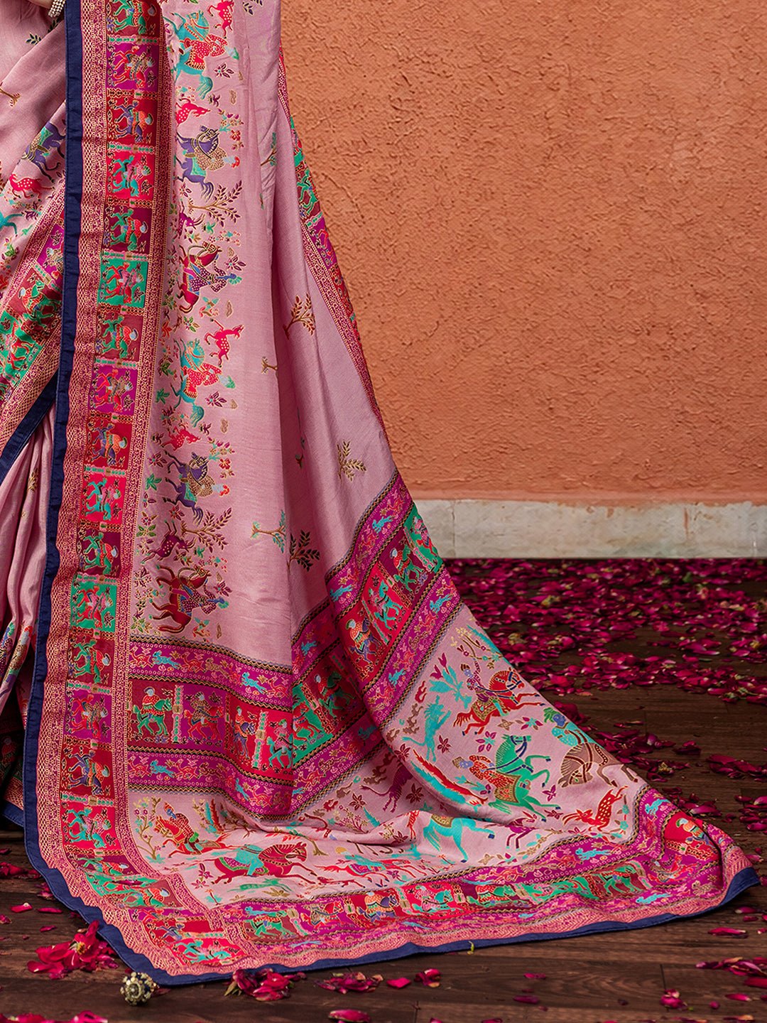 Ethnic Motifs Silk Blend Pink Saree - Ressa