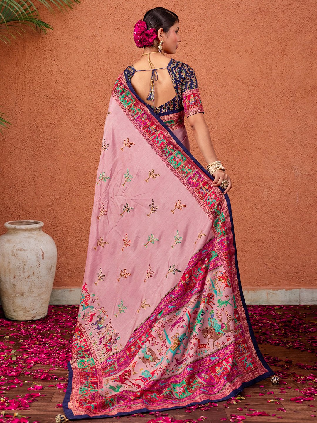 Ethnic Motifs Silk Blend Pink Saree - Ressa
