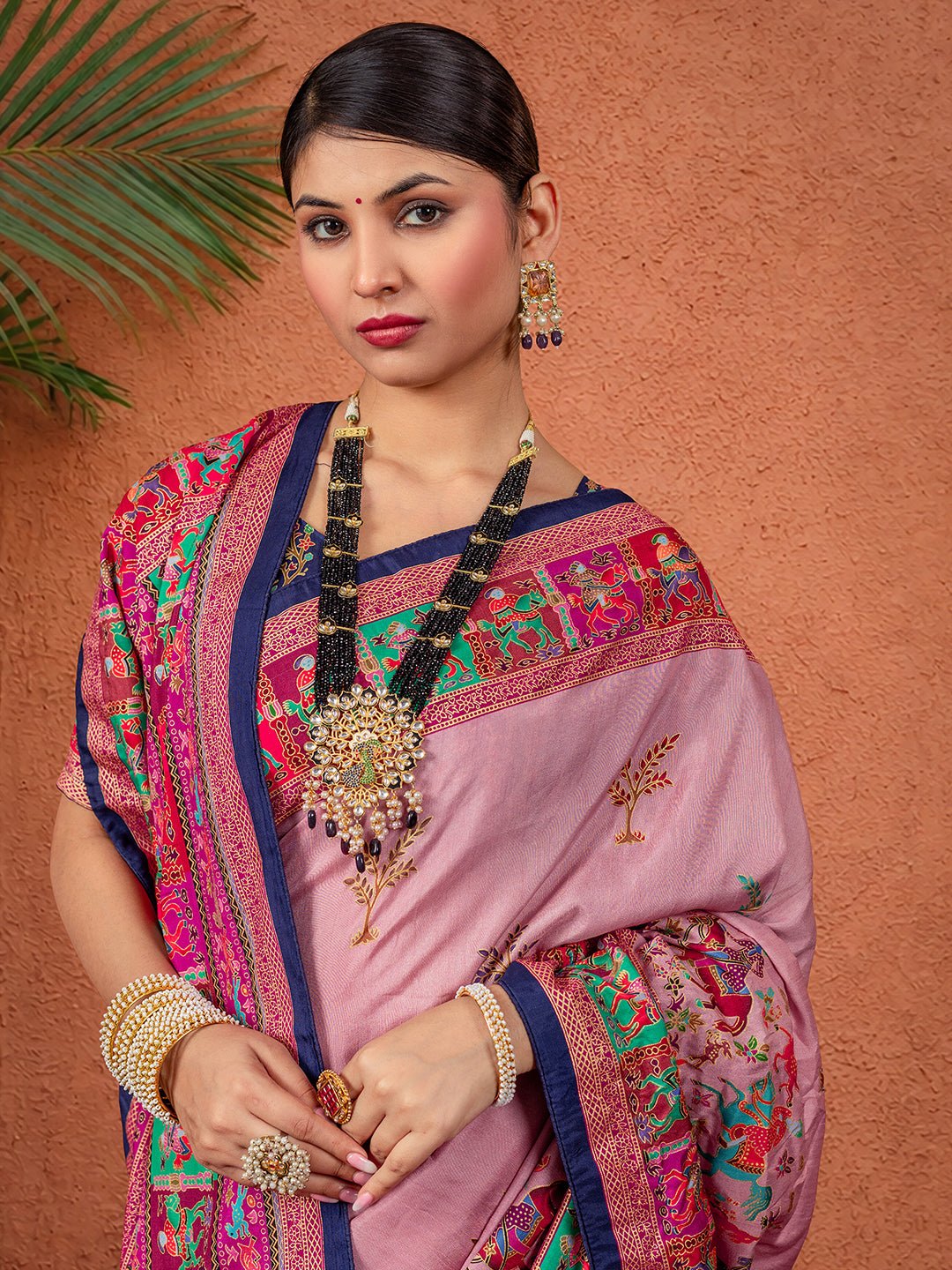 Ethnic Motifs Silk Blend Pink Saree - Ressa